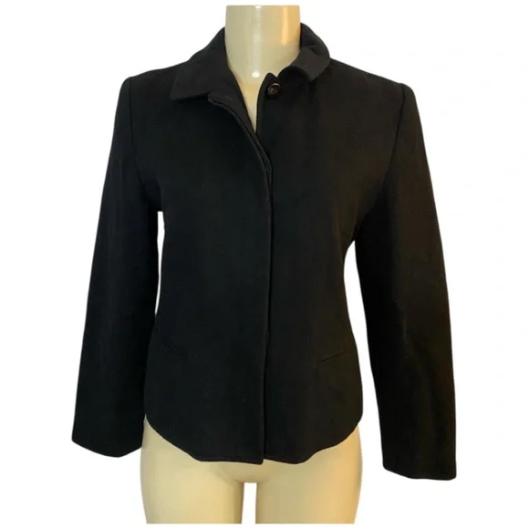 Vintage Louben Women Blazer 6P Black Wool Cashmere Button Front Jacket - Picture 2 of 6